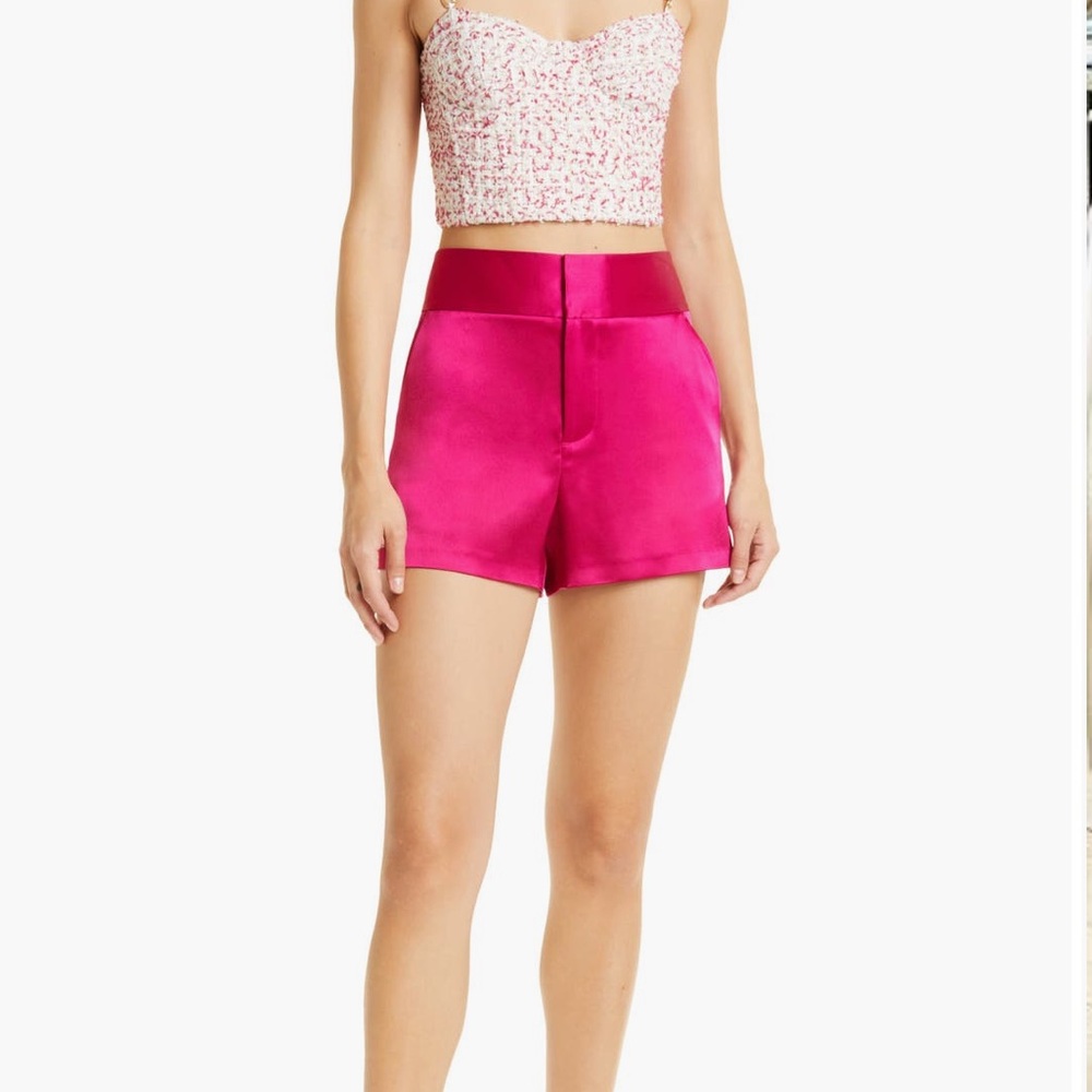 Pink Women's Alice + Olivia Cady High Waist
Satin Shorts - Size 6